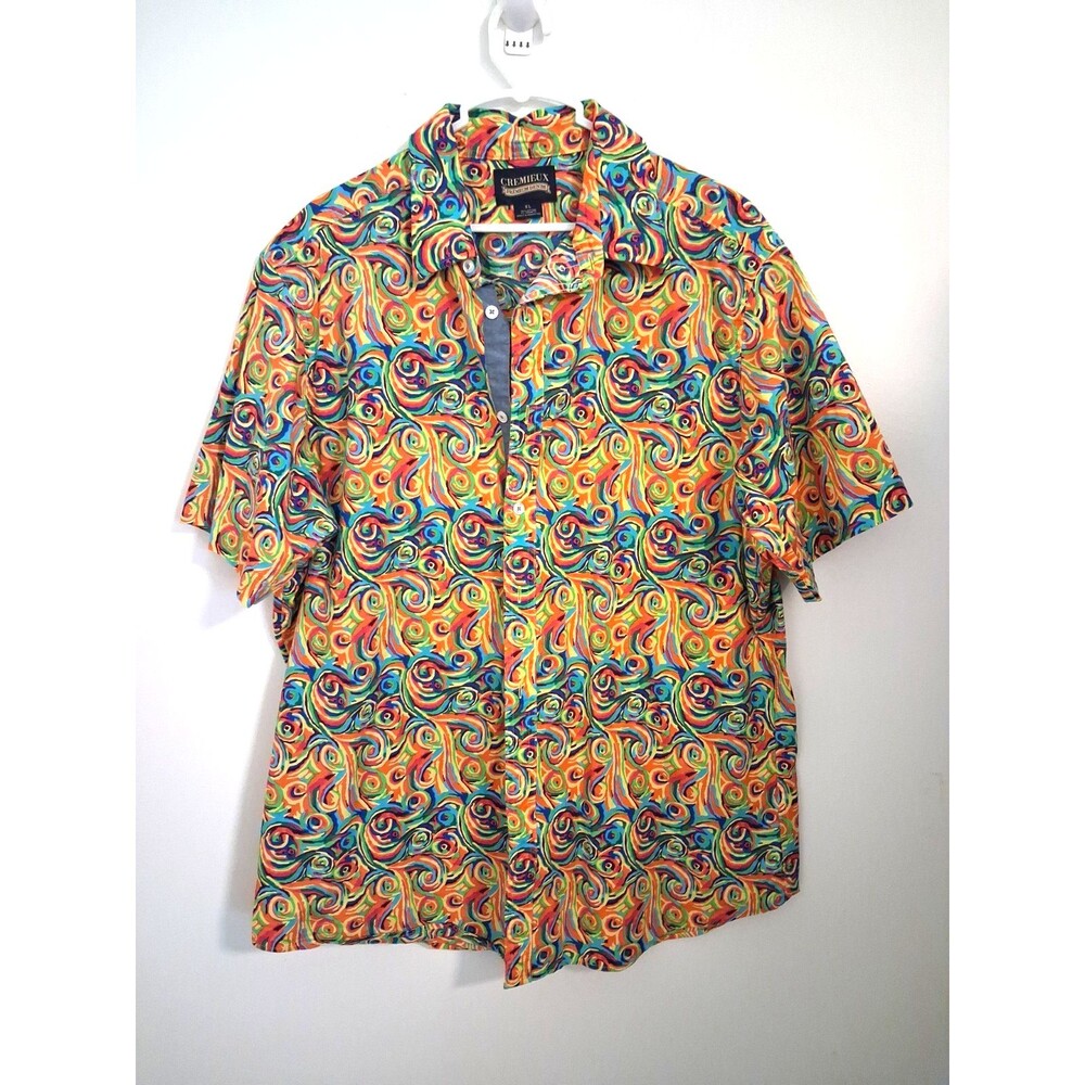 Cremieux Denim Button Down Shirt XL Orange Blue Paisley Artsy Preppy Vacation